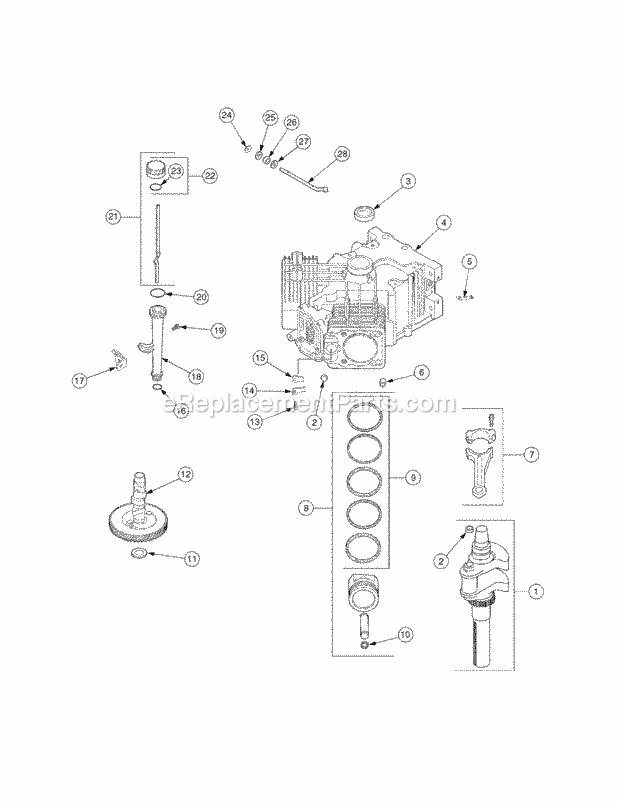 Engine Crankcase Diagram and Parts List for SLT1554 13AK11CK709, 13AK11CK710, 13AK11CK712 Cub Cadet Lawn Tractor